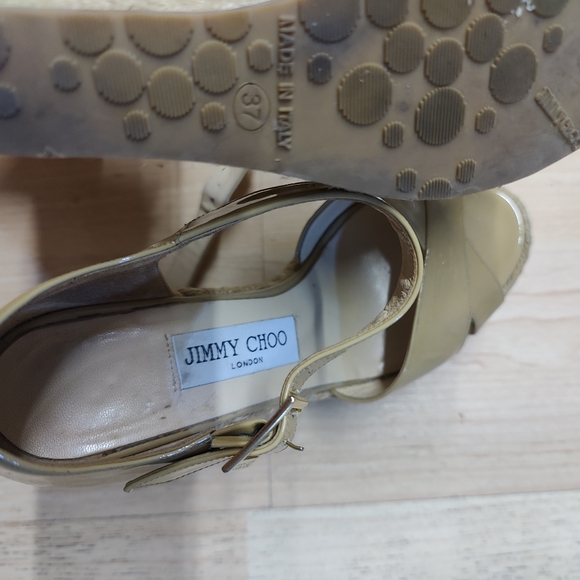 Jimmy Choo Patent Leather Espadrilles Neutrals Jute Trim Wedge Heels Platfore 37 - Picture 7 of 8